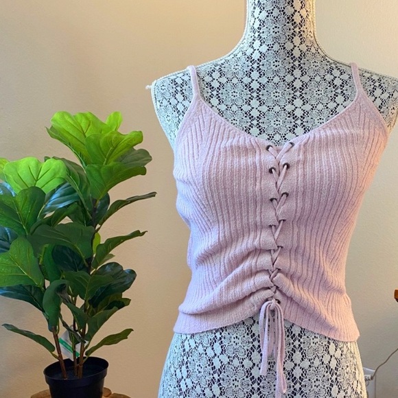 American Eagle Outfitters Pink Tie Crop Top - Picture 1 of 9